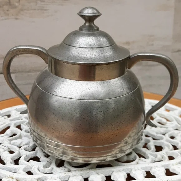 EUC SELANGOR PEWTER MID-CENTURY CREAMER AND SUGAR BOWL - Picture 5 of 10